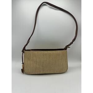 Etienne Aigner Woven Straw Shoulder Bag Brown Leather Braided Strap Good Used
